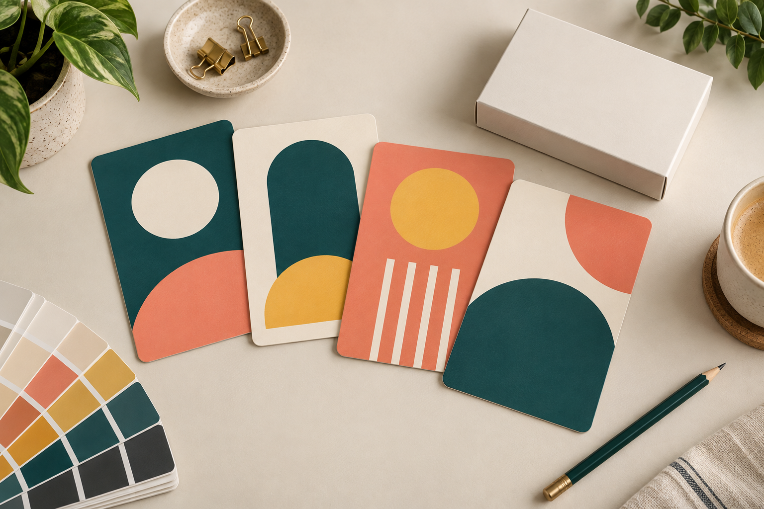 Custom Mahjong shuffler card artwork mockups and blank packaging arranged for production review